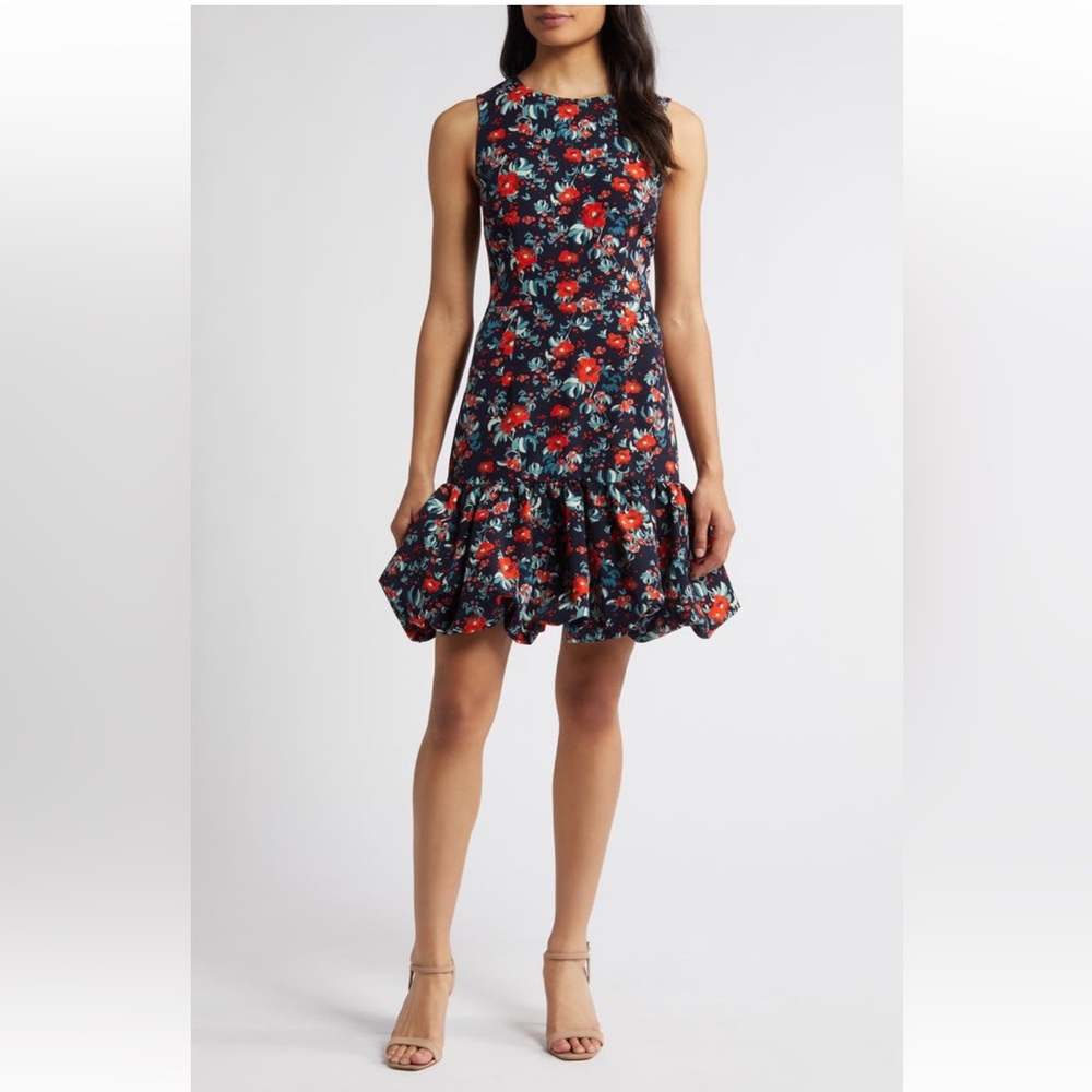 Nordstrom - Chelsea28 Bubble Hem Sleeveless Floral Navy, Red Dress. NWOT